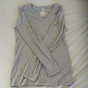 Long-Sleeve Gray Danskin V-Neck T-Shirt